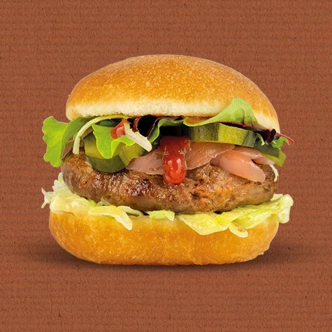 Bomba burger veal, mayonnaise, spicy tomato spread, marinated cucumber, iceberg lettuce, sweet and sour red onion