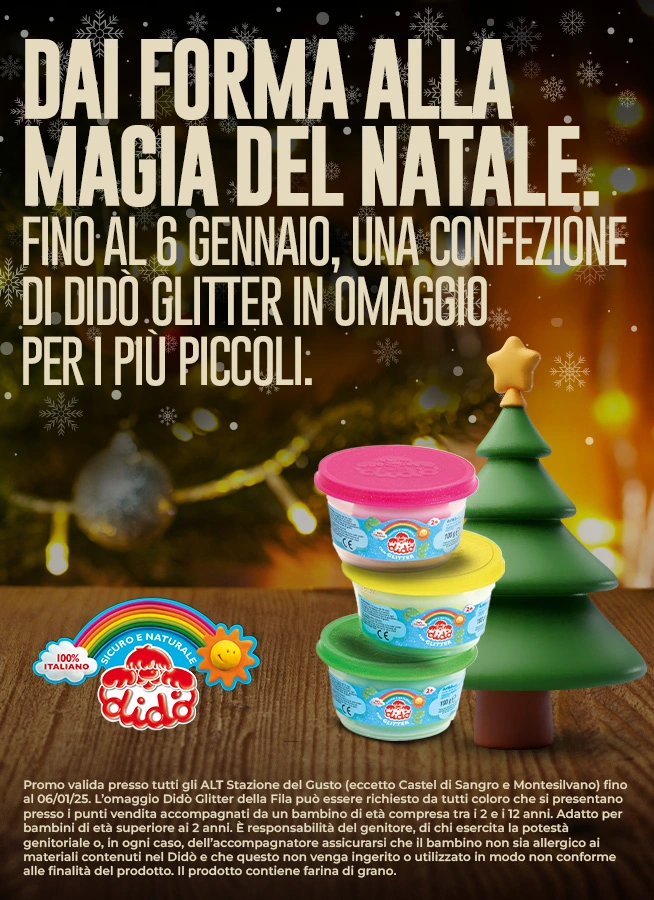 Dai forma alla magia del Natale. - Fino al 6 Gennaio, una confezione di Didò Glitter in omaggio per i più piccoli.